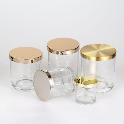 China Home Decoration Clear Glass Candle Jar With Metal Lid for sale