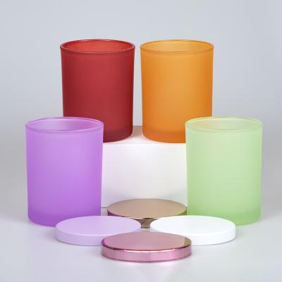 China Home Decoration Wholesale Frosted Colored Glass Candle Jars For Candle Making for sale