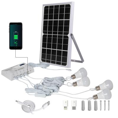 China Outdoor/Home Lighting Solar Power System For Home Portable 12w Solar Panel Power System Home With Led Bulb Light And Mobile Charger for sale