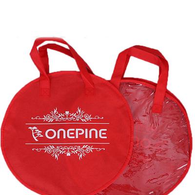 China Factory Direct Simple Advertising Gifts Nonwoven Round Red Color Logo Round Zip Tote Bag Customized Zipper Packaging Bag for sale