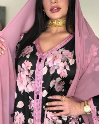 China Ethnic Woman Polyester Fiber 2 Piece Set Muslim Hijab Dress And Clothing Eid Printed Floral Abaya Islamic for sale