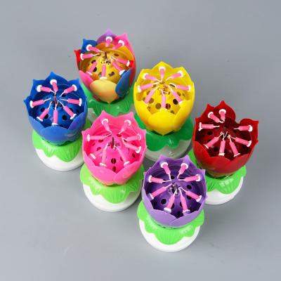 China Festival Birthday Cake Decoration Lotus Flower Music Burning Hot Selling Candle for sale