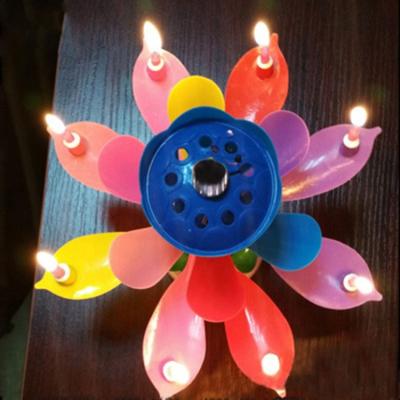 China Rotating Rotating Electronic Lotus Music Candle Lotus Candle Birthday Cake Party Creative Candle for sale