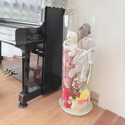 China Plush Aseptic Cylindrical Doll Box Safe Finish Transparent Doll Storage Box for sale