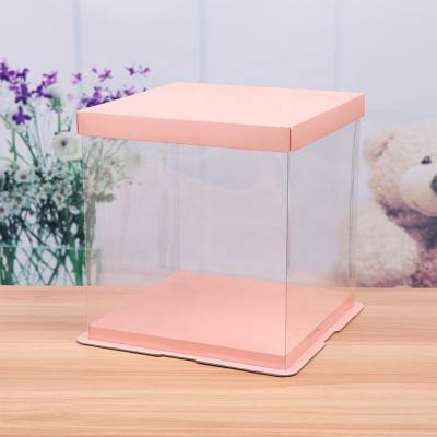 China Recyclable Disposable Plastic Surprise Cake Box Square Transparent Wedding Cake Box for sale