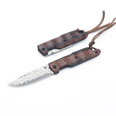 China Portable Non-variable Damascus Pocket Folding Knife Dalbergia Wood Handle Steel Self Hunting Outdoor Camping Blade EDC Survival Ball Bearing for sale