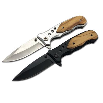 China Best Quality Non-variable 4.5 Inch Olive Wood Aluminum Handle 440C Blade Tactical Survival Folding Outdoor Camping Knife Pocket Knife for sale