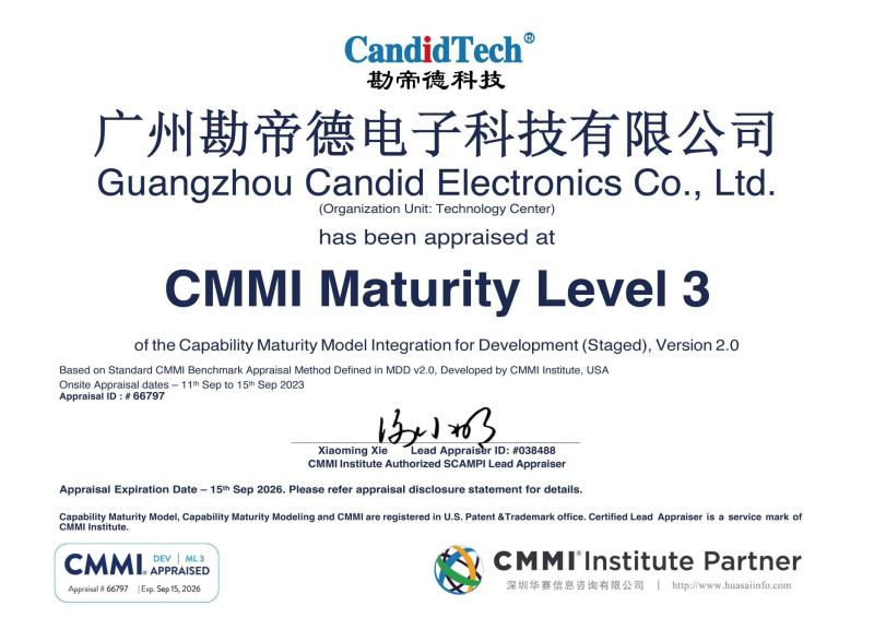 CMMI Maturity Level 3 - Guangzhou Candid Electronics Ltd