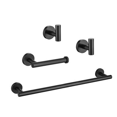 China Durable Matte Black Bathroom Accessories Kit 4-Pieces Bathroom Hardware Set SUS 304 Stainless Steel Round Wall Mounted for sale