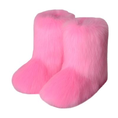 China Fashion Anti-slippery Women Snow Boots Fox Fur Hairy Rainbow Rejects Plush Flat Female Ankle Boots for sale