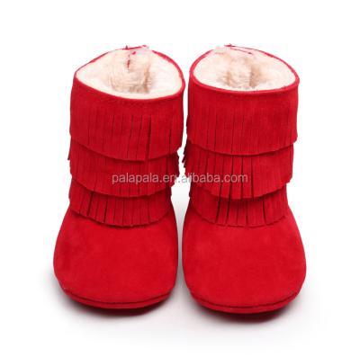 China European & Hot Pink PU Suede Fringe Baby Leather Handmade Unique American Moccasins Babies Fancy Boots for sale