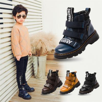 China 2019 Genuine Leather Kids Anti-slippery Snow Boots Fashion Winter Anti-slip Warm Shoes Hook &Loop Casual Martin Boots for sale