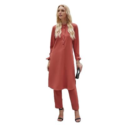 China Elegant Muslim Bow Design Cuff Women's Abaya Casual Two Piece Suit 80s for sale