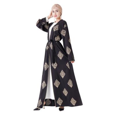 China Gold Embroidery Middle East Dubai Abaya Dress Muslim Women's Cardigan Long Dress 80 for sale