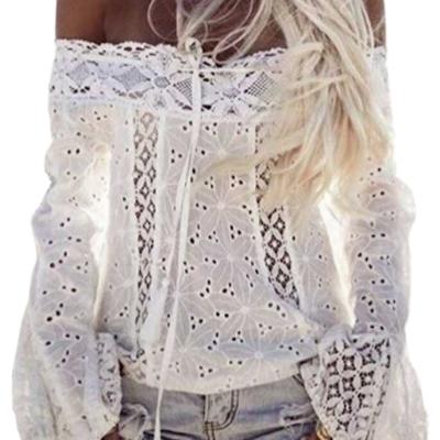 China Anti-pilling Pure Color Off Shoulder Horn Sleeve Tassels Lace Up Patchwork Women's Tops T-Shirt for sale