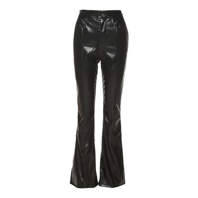 China Anti-pilling Women's High Waist Slim Fit Skinny PU Flared Pants Boot Cut Leather Pants for sale