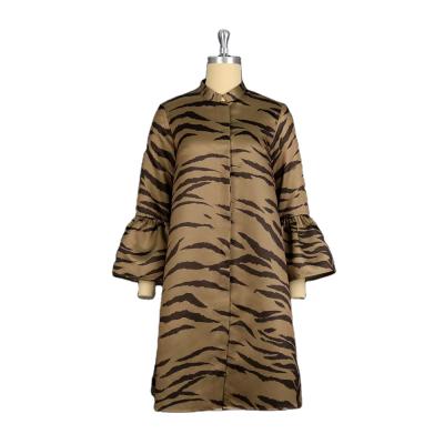 China Sustainable Stand Collar Flared Sleeve Tiger Pattern Loose Cardigan Women Plus Size Cardigan Dress for sale