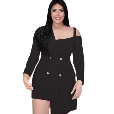 China Anti-Wrinkle Slope Shoulder Long Sleeve Button High Waist Office Ladies Long Suit Women Plus Size Blazer Dress for sale