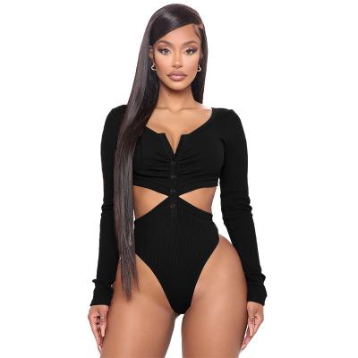 China Breathable Women's Long Sleeve Deep V-Neck Cutout Plus Size Slim Fit Jumpsuit Fall Jumpsuit for sale