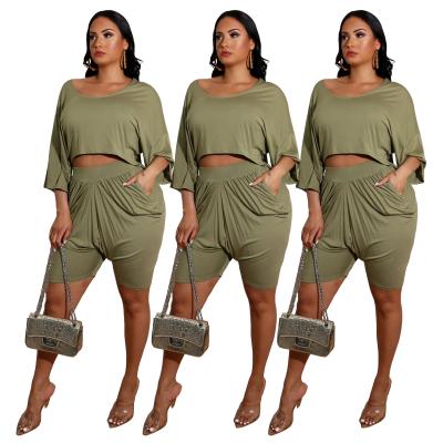 China Pure Color Anti-Pilling Casual Pleated Pockets Women Plus Size Suit Two Piece Girl for sale