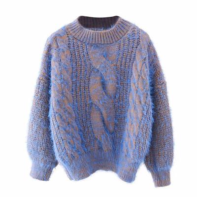 China Anti-wrinkle twist knitted sweater solid color women loose and thin round neck pullover sweater for sale