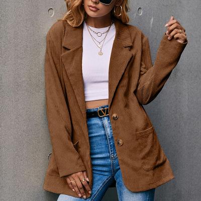 China Corduroy Casual Pocket Anti-wrinkle Women's Autumn Winter Suits Single Breasted Blazer Jacket for sale