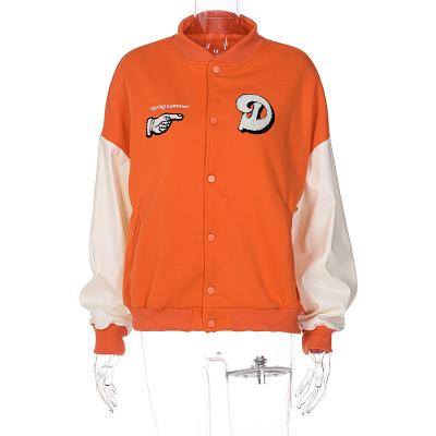 China New Letter Embroidery Breathable Varsity Coat Women's Loose Baseball Varsity Jacket for sale