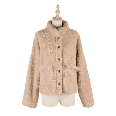 China Single Breasted Breathable Lapel Pockets Fashion Long Cropped Jacket Women's Loose Plush Jacket for sale