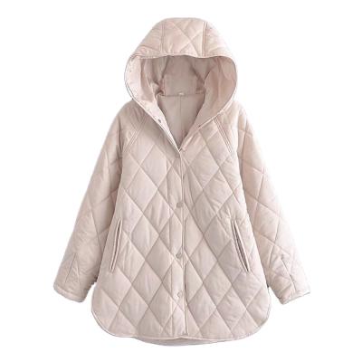 China Breathable Cotton Outdoor White Loose Hooded Womens Long Quilted Jacket for sale