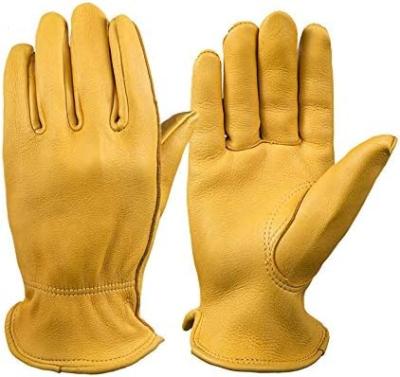 China OZERO Comfortable Men and Women Leather Trim Grain Buckskin Garden Gloves Work Gloves for Gardening Friction Driving Riding Farm for sale