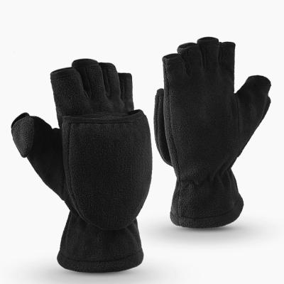 China OZERO Heat Winter Gloves Finger Less Convertible Mittens Thermal Fleece Insulated Scratch Warm Windproof For Men Women Black for sale