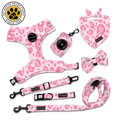 China SinSky Custom Leopard Print Outdoor Leash Walking Dog Collar and Harness Set Custom Dog Collar and Carrier Full Set Headband Kit for sale