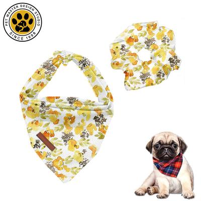 China Custom Viable Bandanas Scarf Dog Master Pet Dog Bandana and Hair Scrunchie Set Velvet Scrunchy Hair Band Dog Collar Set for sale