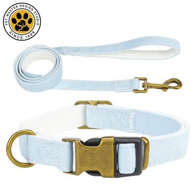 China Viable Professional Wholesale Outdoor Adjustable Cute Pink Pet Mini Dog Collar Webbing and Leash Set with Metal Bronze Buckle for sale