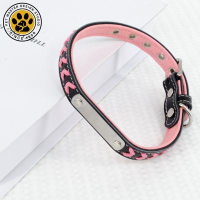 China SinSky Viable Hot Sale Microfiber Engraved Nameplate Genuine Pet Collar Dog Collar Metal Gold Leather Dog Collar for sale