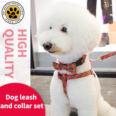 China Pet Viable Master High Quality Polyester Dog Tie Down Reflective Breathable Waterproof Dog Collar And Leash Harness Set With Bow Tie for sale