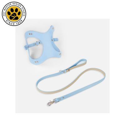 China Personalized Luxury Made Pet Master Designer Wholesale Thoughtful Workmanship Real Small PU Puppy Soft Leather Harness and Leash Set for sale