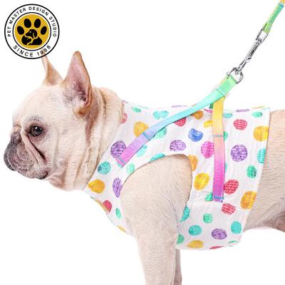 China Custom Type Pet Master Vest Pet Harness Lovely Breathable Soft Printing Mesh Adjustable Chest Belt And Quick Release Buckle Dog Harness for sale