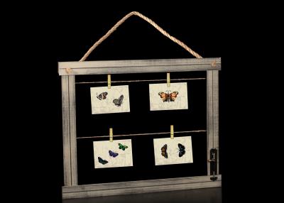 China Horizontal Rectangle 16”x20” Wooden Picture Frame With Clips In Distressed Dark Gray for sale