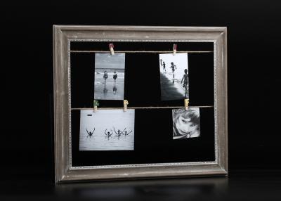 China Washed Green Wooden Photo And Picture Frame With Clips And Rope For Decorative for sale