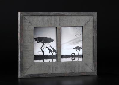 China 2 - Openings 5x7 Wooden Matted Wall Hanging Photo Frames In Antique Dark Gray Finishing for sale