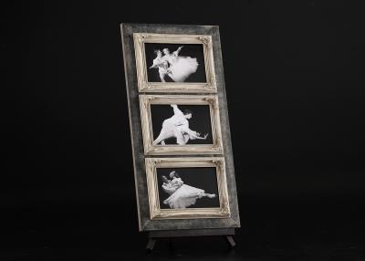 China Three Openings 4”x6” Tabletop Photo Frames In Antique Black Board And Antique White Frame for sale