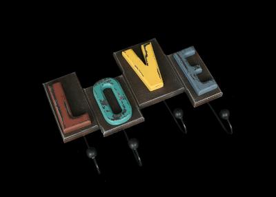 China Antique Rust Finishing Four Unique Coat Hooks With Words “ Love “ On The Top for sale