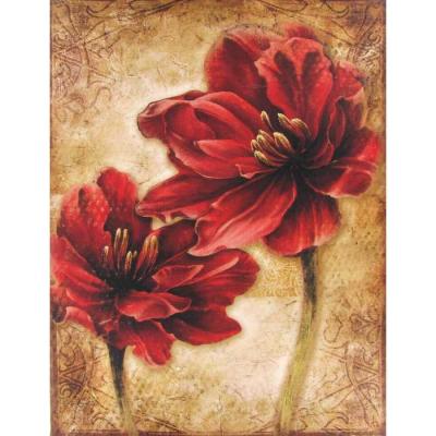 China Wall Hung Decorative 16”x12” Hand Painted Floral Canvas In Distressed Red for sale