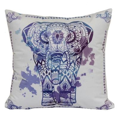 China Polyester Fabric Simple Blues Elephant Throw Pillow Reversible With Two Side Printing for sale