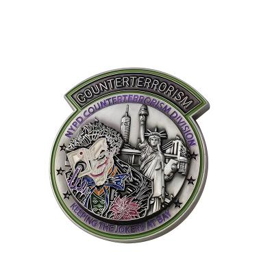 China Europe New Design Old Metal Silver Plated Custom Logo Anti-Terrorism Commemorative Challenge Coin Souvenir Gift for sale