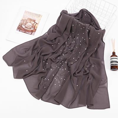 China High Quality Fashion Chiffon Hijab Solid Colors Pearl Chiffon Scarf With Pearls for sale