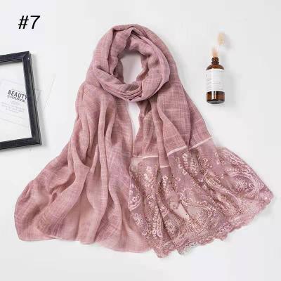 China Fashion factory supply small quantity custom brand logo lace scarf muslim women hijab for sale