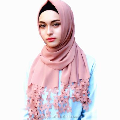 China Big Size 175x80cm Fashion Polyester Pearl Chiffon Laser Cut Scarf Women Islamic Hijab for sale