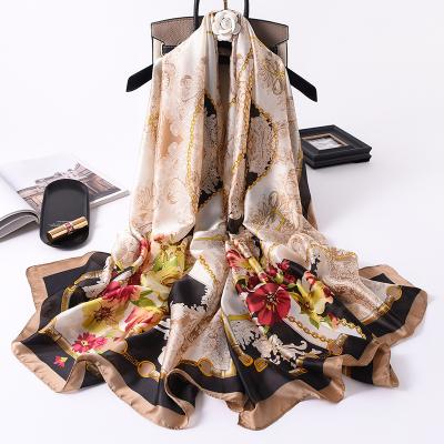 China Long New Trending Silk Scarf 2020 Custom Brand Design Digital Printing Famous Brand Logo Silk Scarf for sale